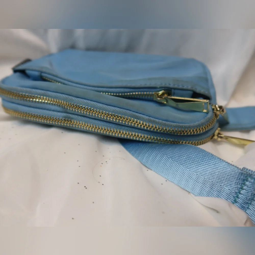 ZORFIN Powder Blue Fanny Pack Women's Fashion Waist Belt Bag 4 Zipper Pockets